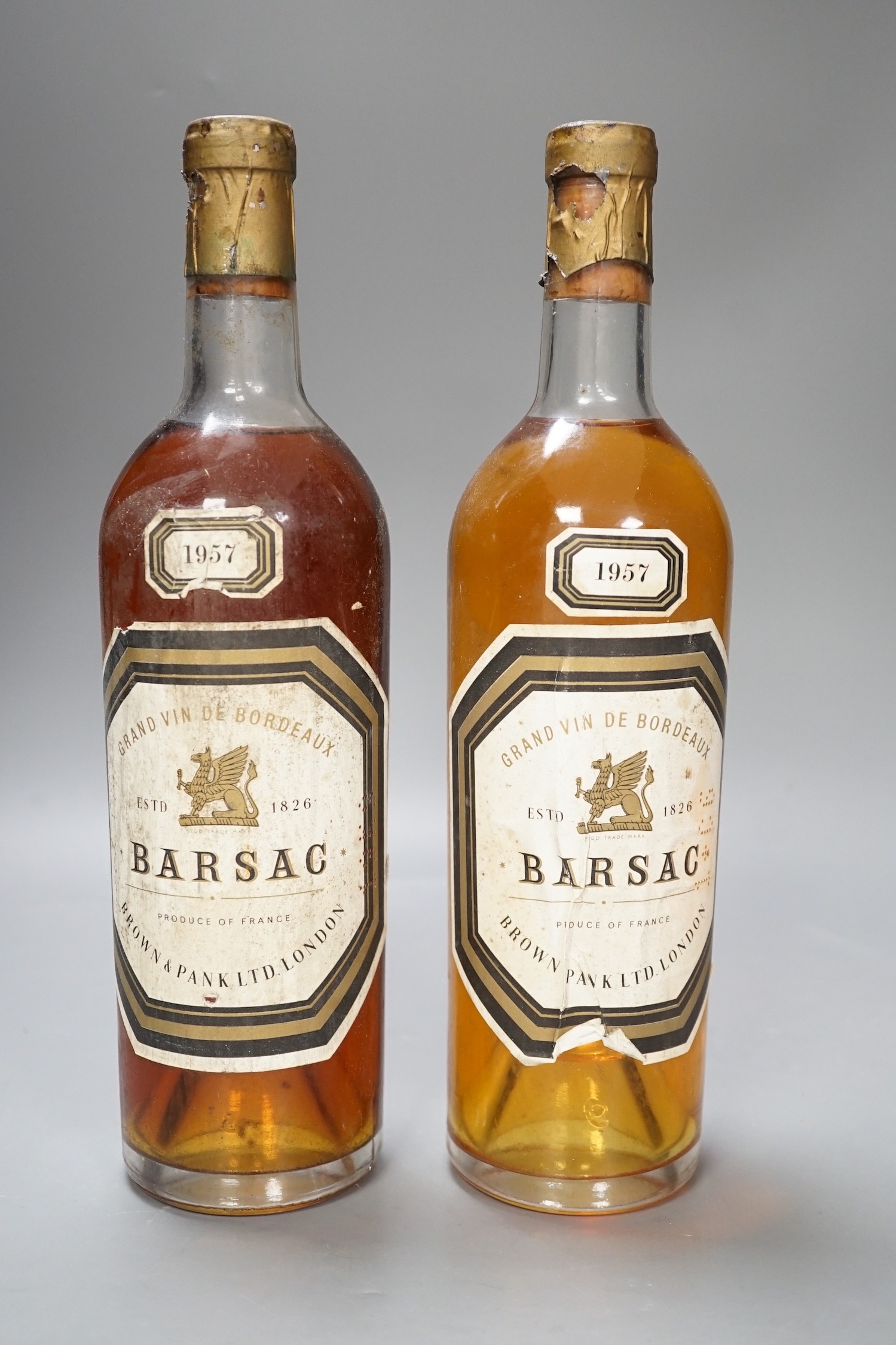 Two bottles of 1957 Barsac Grand Vin Bordeaux